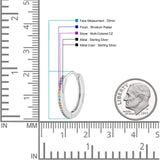 Round 20mm Multicolor Cubic Zirconia Huggie Hoop Earrings 925 Sterling Silver