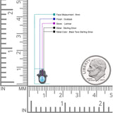 Round 9mm Lab Created Opal Hand Of Hamsa Stud Earring Oxidized 925 Sterling Silver
