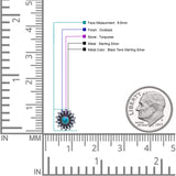 Sunflower Stud Earring 8.6mm Lab Created Opal Oxidized 925 Sterling Silver