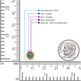 Sunflower Stud Earring 8.6mm Lab Created Opal Oxidized 925 Sterling Silver