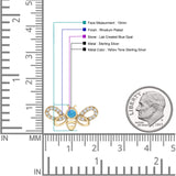Bee Butterfly Stud Earring Lab Created Opal Push Back 925 Sterling Silver