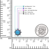 Sunflower 11mm Round Lab Created Opal Stud Earring Star Oxidized 925 Sterling Silver