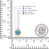 Sunflower 11mm Round Lab Created Opal Stud Earring Star Oxidized 925 Sterling Silver