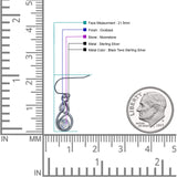 Round 21.5mm Twisted Loop Drop Fishhook Earring Oxidized Lab Created Opal 925 Sterling Silver