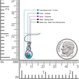 Round 21.5mm Twisted Loop Drop Fishhook Earring Oxidized Lab Created Opal 925 Sterling Silver
