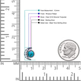 Minimalist 10.4mm Crescent Moon Stud Earrings Turquoise & Cubic Zirconia 925 Sterling Silver