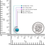 Minimalist 10.4mm Crescent Moon Stud Earrings Turquoise & Cubic Zirconia 925 Sterling Silver