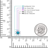 Minimalist 8.2mm Floral Stud Earrings Turquoise & Cubic Zirconia 925 Sterling Silver