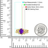 Two Piece Oval  Amethyst CZ Leaf Style Chevron Rings 925 Sterling Silver