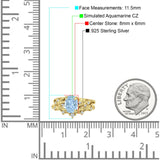Two Piece Oval  Aquamarine CZ Leaf Style Chevron Rings 925 Sterling Silver