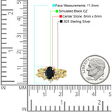 Two Piece Oval  Black CZ Leaf Style Chevron Rings 925 Sterling Silver