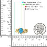 Two Piece Oval Lab Created Blue Opal Leaf Style Chevron Rings 925 Sterling Silver