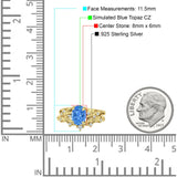 Two Piece Oval Blue Topaz CZ Leaf Style Chevron Rings 925 Sterling Silver