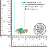 Two Piece Oval Paraiba Tourmaline CZ Leaf Style Chevron Rings 925 Sterling Silver
