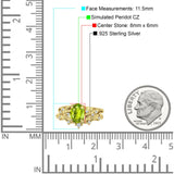 Two Piece Oval Peridot CZ Leaf Style Chevron Rings 925 Sterling Silver