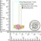 Two Piece Oval Lab Created Pink Opal Leaf Style Chevron Rings 925 Sterling Silver