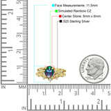 Two Piece Oval Rainbow CZ Leaf Style Chevron Rings 925 Sterling Silver