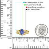 Two Piece Oval Tanzanite CZ Leaf Style Chevron Rings 925 Sterling Silver