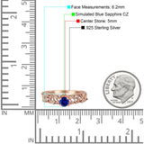 Art Deco 6.2mm Round Blue Sapphire CZ Beaded Filigree Ring 925 Sterling Silver