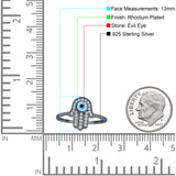 Hand Of Hamsa 13mm Evil Eye Cubic Zirconia Ring 925 Sterling Silver