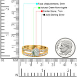 Art Deco Round Natural Stone Wedding Set Ring
