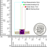 Art Deco 8mm Princess Cut Amethyst CZ Stackable Ring 925 Sterling Silver