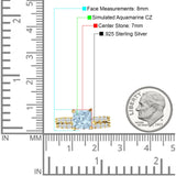 Art Deco 8mm Princess Cut Aquamarine CZ Stackable Ring 925 Sterling Silver
