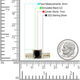 Art Deco 8mm Princess Cut Black CZ Stackable Ring 925 Sterling Silver