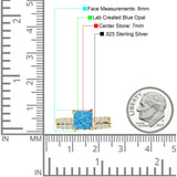 Art Deco 8mm Princess Cut Lab Created Blue Opal Stackable Ring 925 Sterling Silver