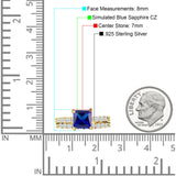 Art Deco 8mm Princess Cut Blue Sapphire CZ Stackable Ring 925 Sterling Silver