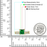 Art Deco 8mm Princess Cut Green Emerald CZ Stackable Ring 925 Sterling Silver