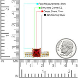 Art Deco 8mm Princess Cut Garnet CZ Stackable Ring 925 Sterling Silver