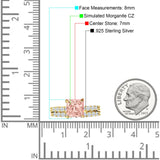 Art Deco 8mm Princess Cut Morganite CZ Stackable Ring 925 Sterling Silver