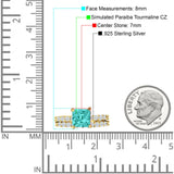 Art Deco 8mm Princess Cut Paraiba Tourmaline CZ Stackable Ring 925 Sterling Silver