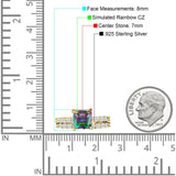 Art Deco 8mm Princess Cut Rainbow CZ Stackable Ring 925 Sterling Silver