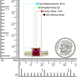 Art Deco 8mm Princess Cut Ruby CZ Stackable Ring 925 Sterling Silver