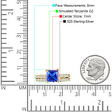 Art Deco 8mm Princess Cut Tanzanite CZ Stackable Ring 925 Sterling Silver