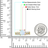 Art Deco 8mm Princess Cut Lab Created White Opal Stackable Ring 925 Sterling Silver