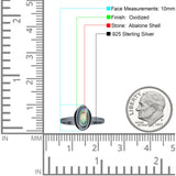 Oval 10mm Abalone Shell Oxidized Solitaire Ring 925 Sterling Silver