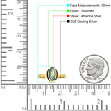Oval 10mm Abalone Shell Oxidized Solitaire Ring 925 Sterling Silver