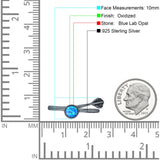Round 10mm Lab Created Blue Opal Twisted Rope Feather Ring Oxidized 925 Sterling Silver