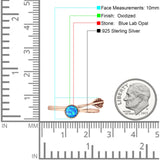 Round 10mm Lab Created Blue Opal Twisted Rope Feather Ring Oxidized 925 Sterling Silver