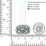 Round 14mm Filigree Weave Bali Turquoise Ring Oxidized 925 Sterling Silver