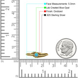Minimalist 5.3mm Round Lab Created Blue Opal Feather Ring Oxidized 925 Sterling Silver