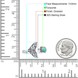 Minimalist 13.6mm Oval Turquoise Turtle & Whale Tail Ring Oxidized 925 Sterling Silver