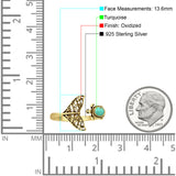 Minimalist 13.6mm Oval Turquoise Turtle & Whale Tail Ring Oxidized 925 Sterling Silver