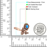 Lab Created Blue Opal Bee Flower Ring Oxidized 925 Sterling Silver