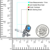 Lab Created Blue Opal Bee Flower Ring Oxidized 925 Sterling Silver