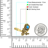 Lab Created Blue Opal Bee Flower Ring Oxidized 925 Sterling Silver