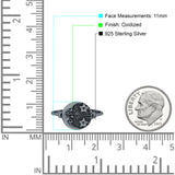 Celestial Moon Star 11mm Circle Ring Oxidized 925 Sterling Silver